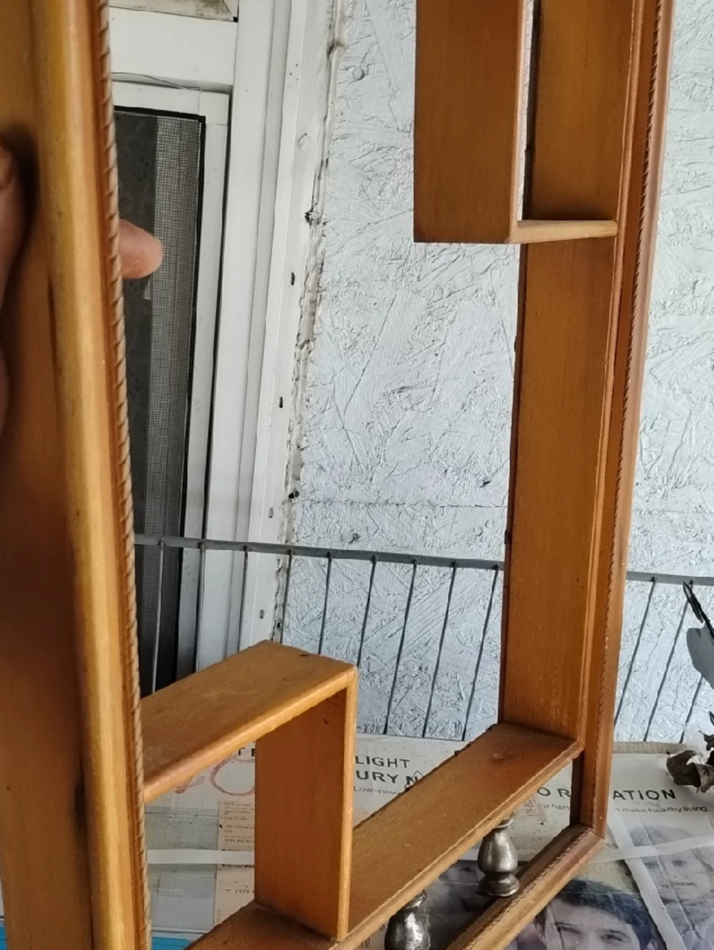 Wood Frame Wall Decor with Accent Shelves - Light Brown